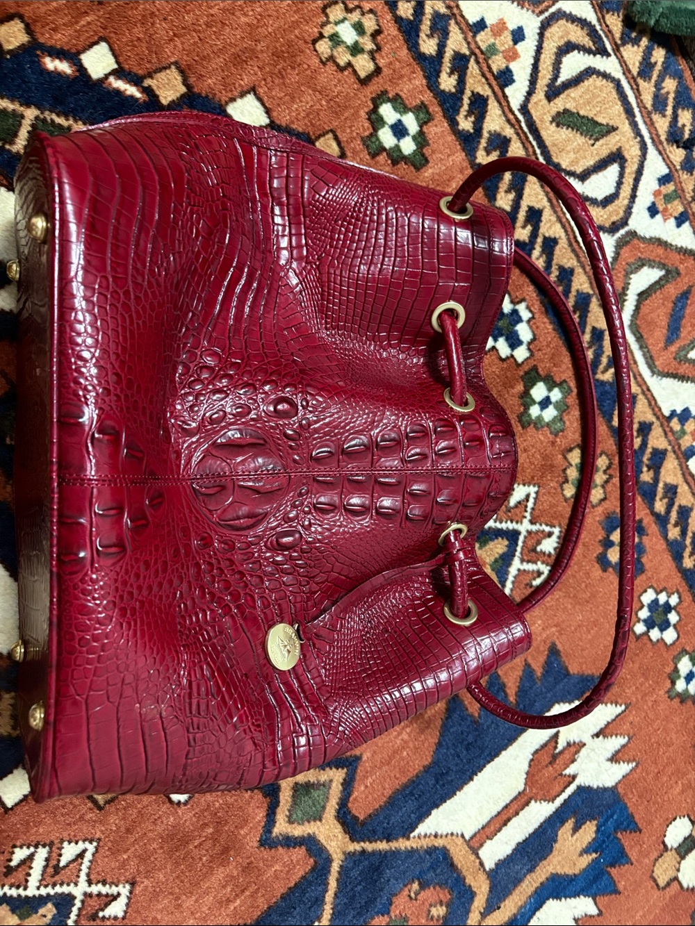 Brahmin Croc-Embossed Wine Leather Shoulder Bag